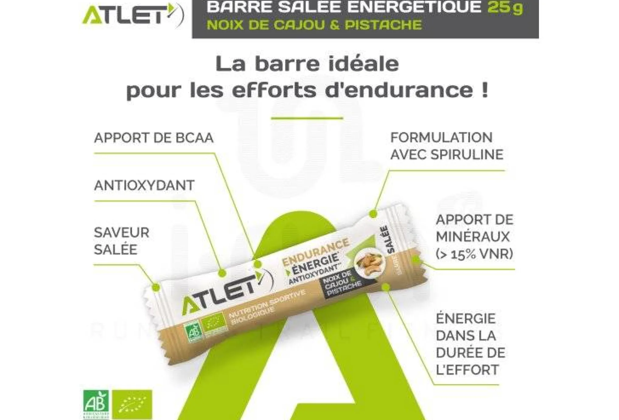 Atlet Barre Énergétique Endurance Salée - Noix de Cajou / Pistache^ Barres